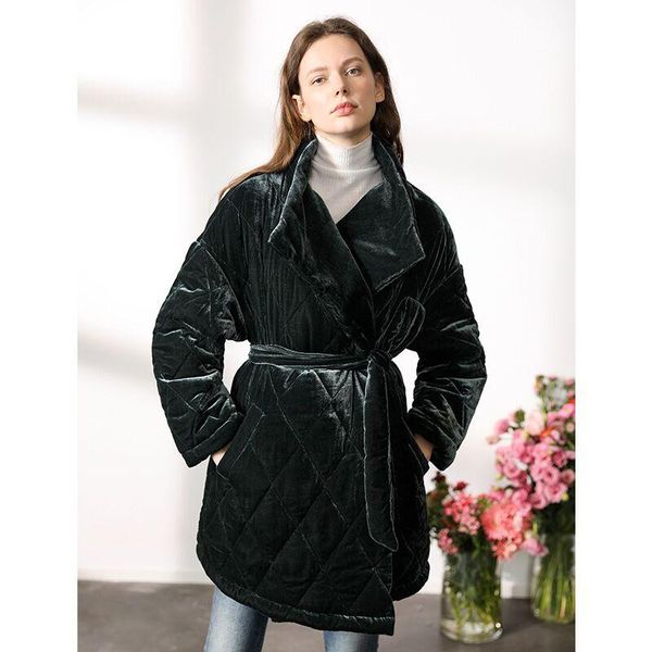 turndown velvet padded coat for women's medium length cotton-padded down & parkas, Black
turndown velvet padded coat for women's medium length cotton-padded down & parkas, Black