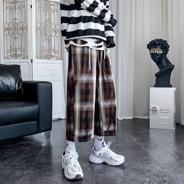 Men Sweatpants Loose Plus Size 3XL Plaid Trousers Straight Elastic Waist All-match Students Comfortable Japanese Fashion Pants, Dark brown
Men Sweatpants Loose Plus Size 3XL Plaid Trousers Straight Elastic Waist All-match Students Comfortable Japanese Fashion Pants, Dark brown