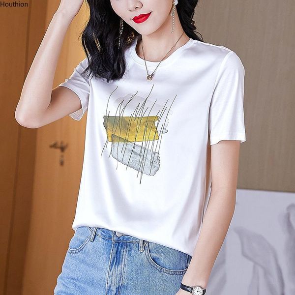 women's t-shirt houthion silk satin slim fashion short sleeve casual t shirt printing o-neck t-shirts summer, White
women's t-shirt houthion silk satin slim fashion short sleeve casual t shirt printing o-neck t-shirts summer, White