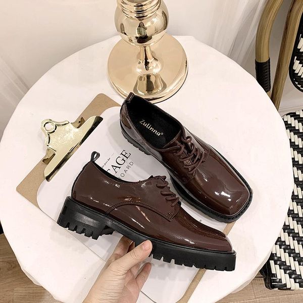 dress shoes british wind small leather 2021 spring korean casual lacing single thick sole square head loafers, Black
dress shoes british wind small leather 2021 spring korean casual lacing single thick sole square head loafers, Black