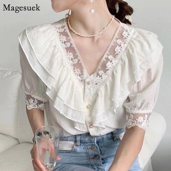 women's blouses & shirts korean vintage embroidery lace blouse women v-neck puff short sleeve shirt chic ruffled fashion loose slim 137, White
women's blouses & shirts korean vintage embroidery lace blouse women v-neck puff short sleeve shirt chic ruffled fashion loose slim 137, White
