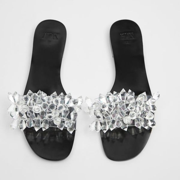 new women's shoes trf women's shoes transparent acrylic beaded embellished transparent flat sandals home sandals, Black
new women's shoes trf women's shoes transparent acrylic beaded embellished transparent flat sandals home sandals, Black