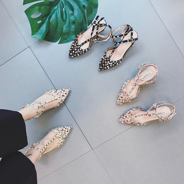 dress shoes heel belt all-match high thin sandals women's summer rivet, Black
dress shoes heel belt all-match high thin sandals women's summer rivet, Black