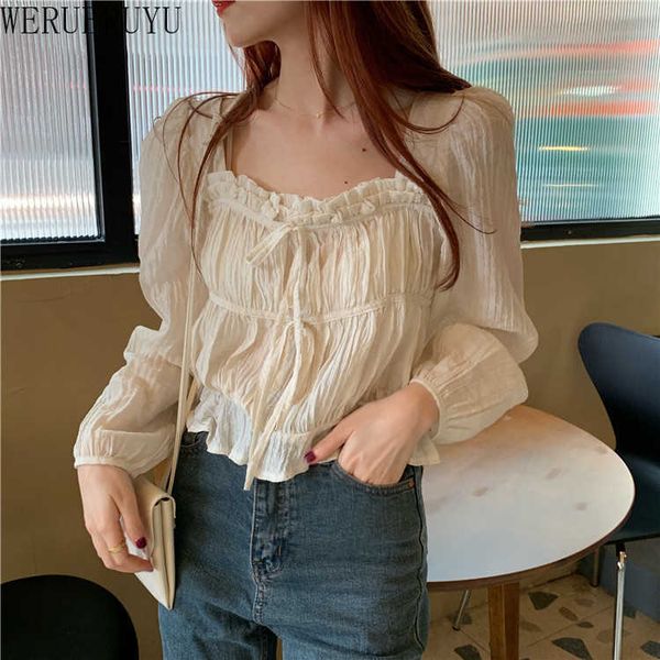 werueruyu women lace hollow out t-shirt long sleeve mesh design spring fashion white vintage t shirts 210608
werueruyu women lace hollow out t-shirt long sleeve mesh design spring fashion white vintage t shirts 210608