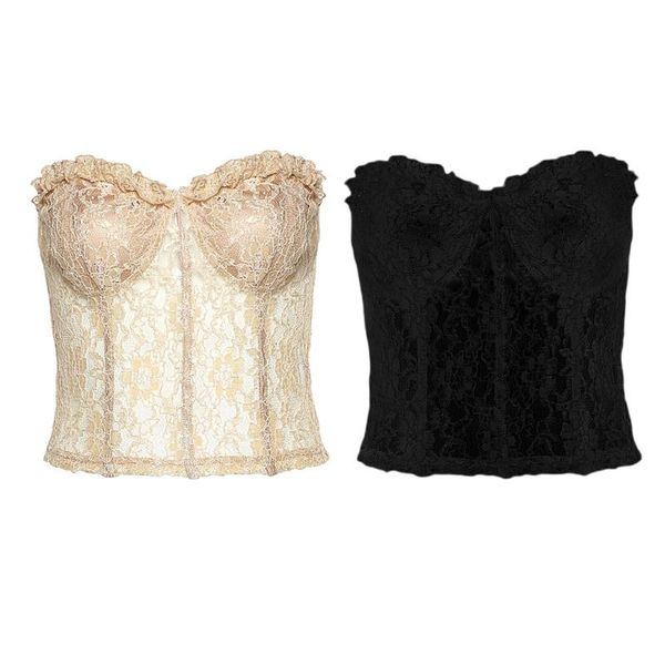women's tanks & camis women strapless sheer mesh crop ruffles floral lace see-through corset bustier club party bralette underwear, White
women's tanks & camis women strapless sheer mesh crop ruffles floral lace see-through corset bustier club party bralette underwear, White
