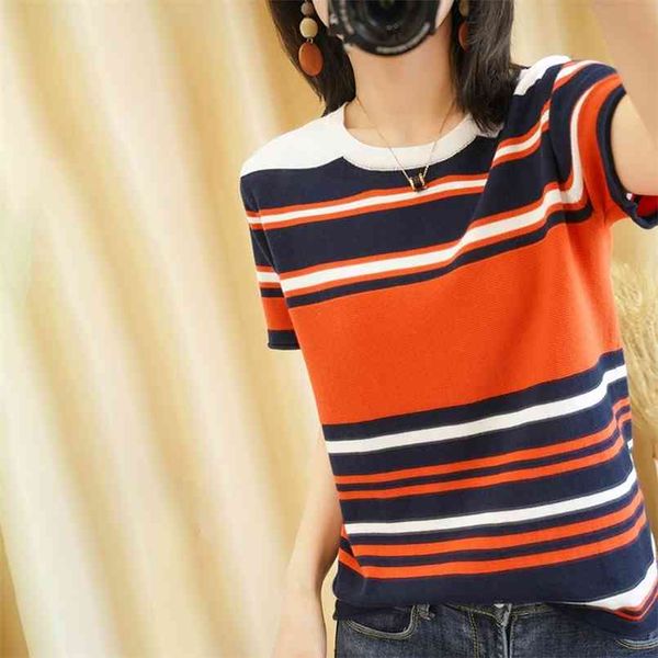 summer pure cotton t-shirt women casual pullover knitted sweater short sleeve plus size round neck tees striped 210708, White
summer pure cotton t-shirt women casual pullover knitted sweater short sleeve plus size round neck tees striped 210708, White
