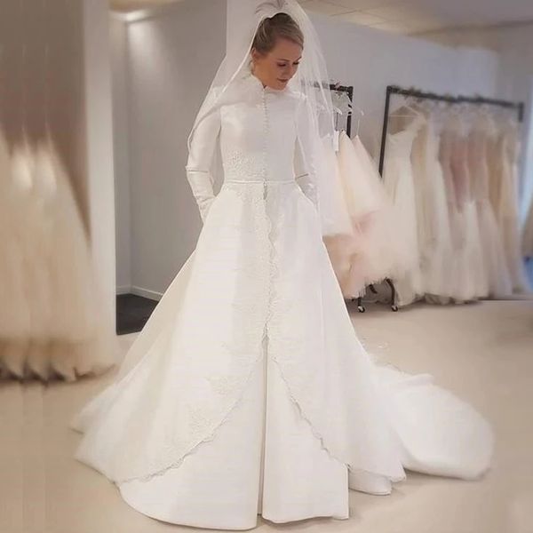 vintage satin muslim wedding dress hijab church arabic bridal gown with pocket overskirt robe de soirée de mariage, White
vintage satin muslim wedding dress hijab church arabic bridal gown with pocket overskirt robe de soirée de mariage, White