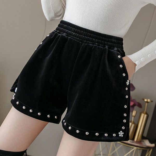 elastic waist beaded velvet shorts women winter warm black short rivet trousers feminino autumn pocket bottoms femme women's, White;black
elastic waist beaded velvet shorts women winter warm black short rivet trousers feminino autumn pocket bottoms femme women's, White;black