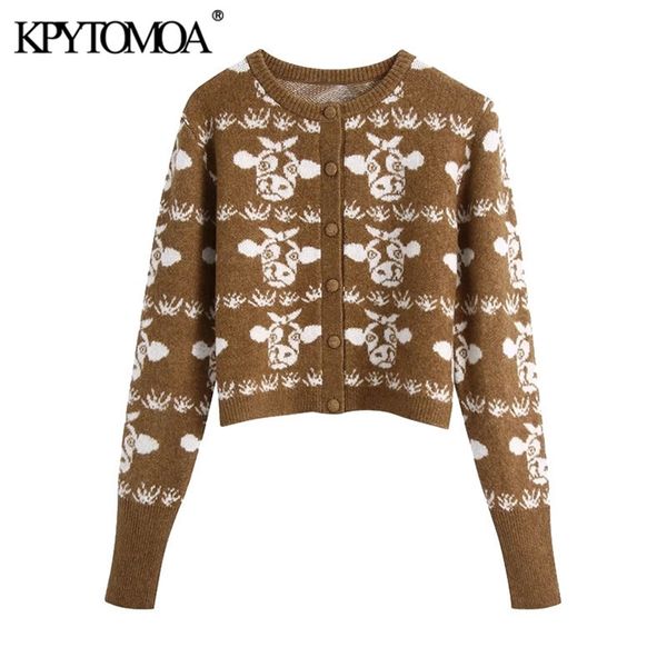women fashion animal jacquard cropped knitted cardigan sweater vintage long sleeve female outerwear chic 210420, White;black
women fashion animal jacquard cropped knitted cardigan sweater vintage long sleeve female outerwear chic 210420, White;black