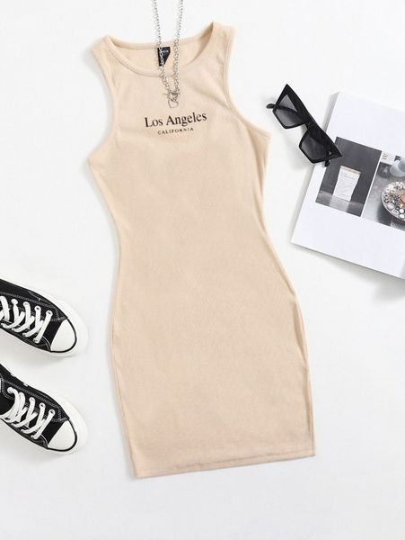 letter graphic rib-knit dress 12hf#, Black;gray