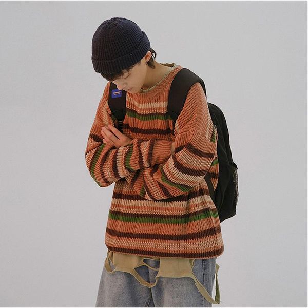 men's vests stripe sweater men vintage thick coarse wool korean loose o-neck pullover contrast color casual wild personality top, Black;white
men's vests stripe sweater men vintage thick coarse wool korean loose o-neck pullover contrast color casual wild personality top, Black;white