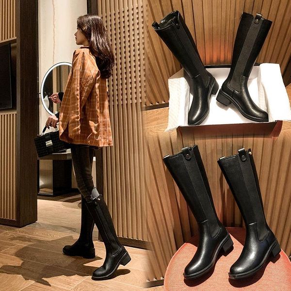 boots autumn and winter warm stitching style back zipper medium thick heel long but knee stretch knight 2dit, Black
boots autumn and winter warm stitching style back zipper medium thick heel long but knee stretch knight 2dit, Black