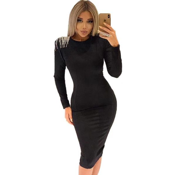 winter women bodycon stretch knee length beading long sleeve slim black rayon bandage dresses casual, Black;gray
winter women bodycon stretch knee length beading long sleeve slim black rayon bandage dresses casual, Black;gray
