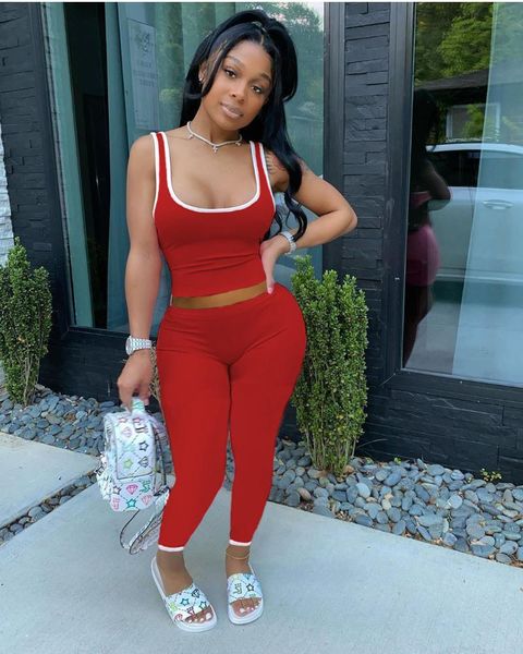 yoga outfits 2pcs women solid color u-shaped neck vest high waist elastic trousers casual style sports fitness clothes set, White;red
yoga outfits 2pcs women solid color u-shaped neck vest high waist elastic trousers casual style sports fitness clothes set, White;red