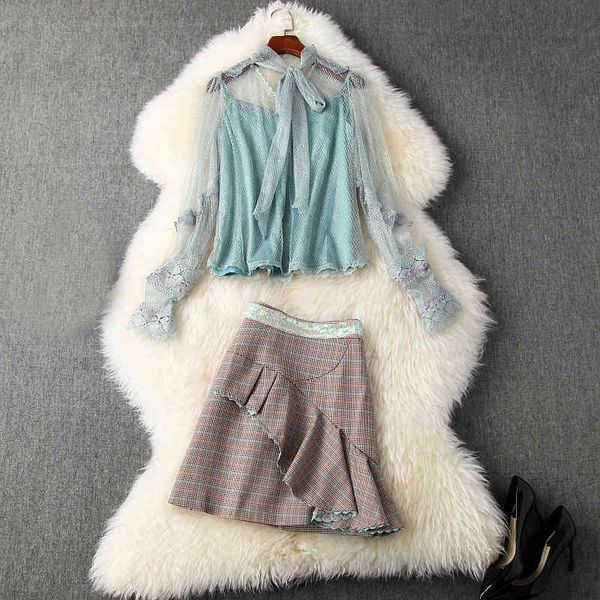 two piece dress spring summer long sleeve mesh ribbon tie bow blouse + camisole ruffle houndstooth mini short skirt 3 s set lm02t10777 uhve, White
two piece dress spring summer long sleeve mesh ribbon tie bow blouse + camisole ruffle houndstooth mini short skirt 3 s set lm02t10777 uhve, White