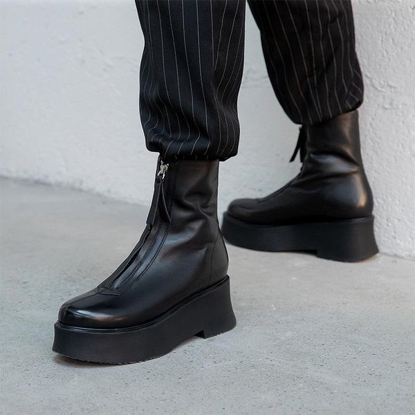 boots brand woman shoes est genuine leather square heels zipper platform fashion black ankle for women
boots brand woman shoes est genuine leather square heels zipper platform fashion black ankle for women