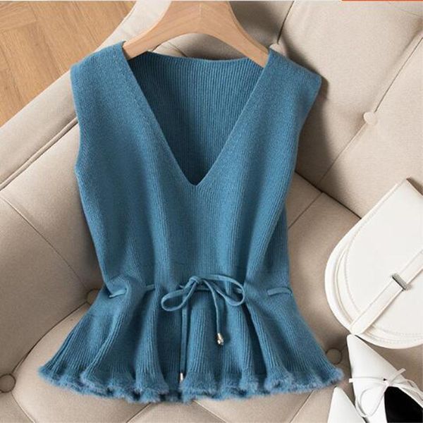 women's vests spring autumn women gilet cashmere v-neck pullover solid knit vest sleeveless drawstring waist korean soft coat, Black;white
women's vests spring autumn women gilet cashmere v-neck pullover solid knit vest sleeveless drawstring waist korean soft coat, Black;white