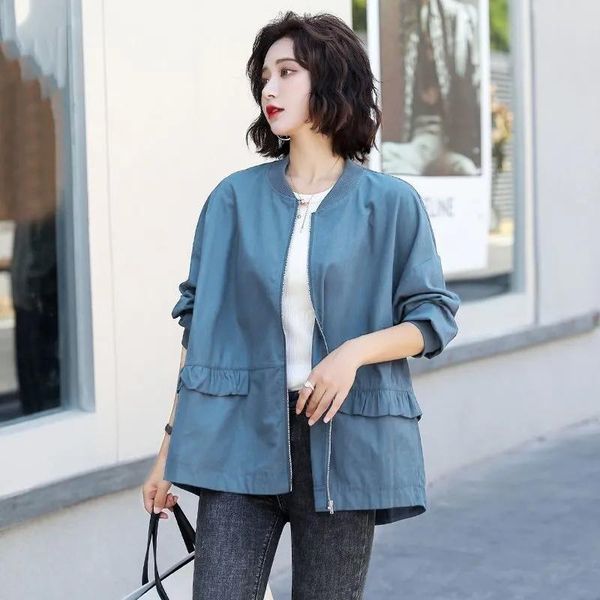 women's jackets korean fashion solid color women elegant ruffles zipper coat office lady 2021 autumn casual loose outwear female, Black;brown
women's jackets korean fashion solid color women elegant ruffles zipper coat office lady 2021 autumn casual loose outwear female, Black;brown