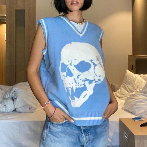 women's vests y2k sweaters skulls knitted v-neck knitwear loose casual pullover women streetwear fall clothing 2021, Black;white
women's vests y2k sweaters skulls knitted v-neck knitwear loose casual pullover women streetwear fall clothing 2021, Black;white
