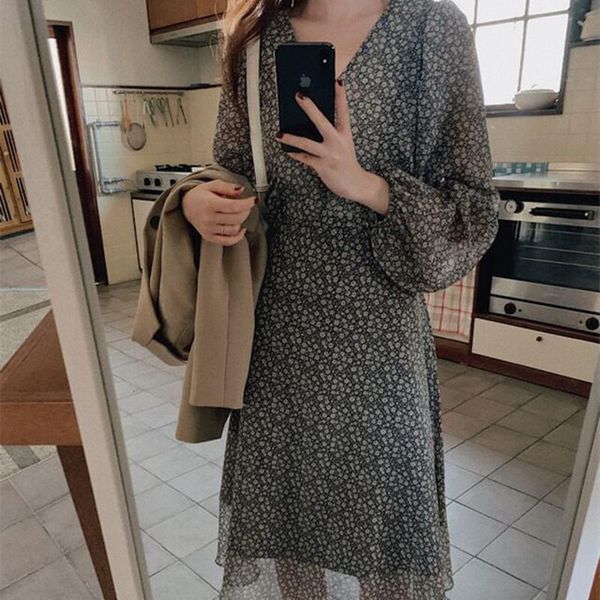 casual dresses korea style gentle romantic sweet girl's floral chic dress v-neck holiday travel women autumn spring summer, Black;gray
casual dresses korea style gentle romantic sweet girl's floral chic dress v-neck holiday travel women autumn spring summer, Black;gray