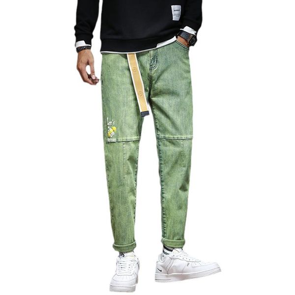 men's jeans green pants stretch streetwear fashion pattern printing patchwork denim trousers, Blue
men's jeans green pants stretch streetwear fashion pattern printing patchwork denim trousers, Blue