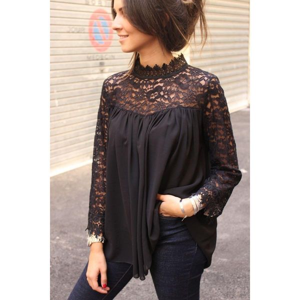 floral lace long sleeve collar womens sheer fashion spring autumn casual loose tee, White
floral lace long sleeve collar womens sheer fashion spring autumn casual loose tee, White