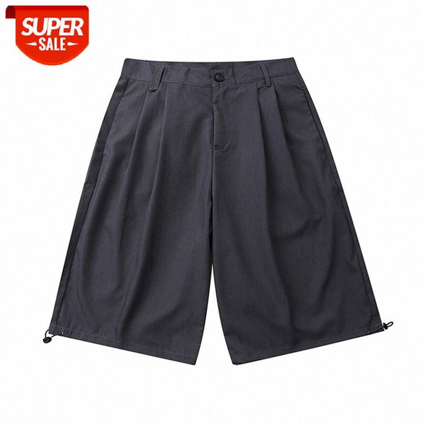 pure color pleated casual suit shorts men's street loose straight cropped trousers over the knee pants #l22o, Black
pure color pleated casual suit shorts men's street loose straight cropped trousers over the knee pants #l22o, Black
