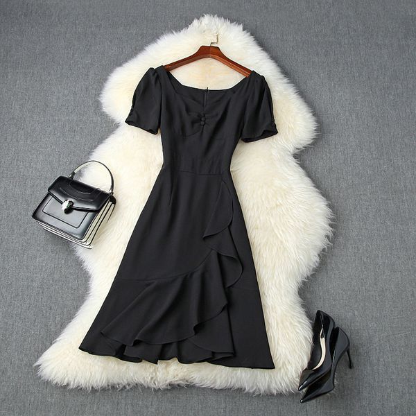casual dresses summer short sleeve square neck black pure color ruffle detail buttons mid-calf dress elegant lq25t11118 ofem, Black;gray
casual dresses summer short sleeve square neck black pure color ruffle detail buttons mid-calf dress elegant lq25t11118 ofem, Black;gray