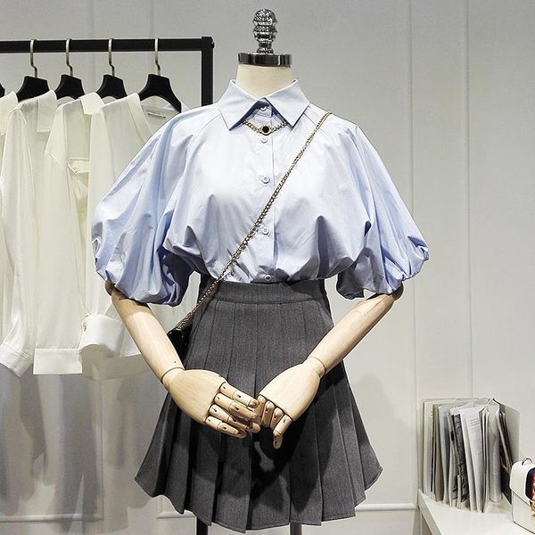 women's blouses & shirts vintage puff lantern sleeved women summer 2021 turn-down collar solid blue elegant office lady outwear blouse, White
women's blouses & shirts vintage puff lantern sleeved women summer 2021 turn-down collar solid blue elegant office lady outwear blouse, White
