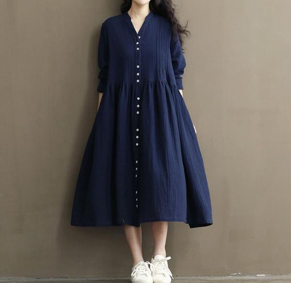 casual dresses spring summer dress loose high waist white bue women cotton linen v neck long sleeve maxi rq43, Black;gray
casual dresses spring summer dress loose high waist white bue women cotton linen v neck long sleeve maxi rq43, Black;gray