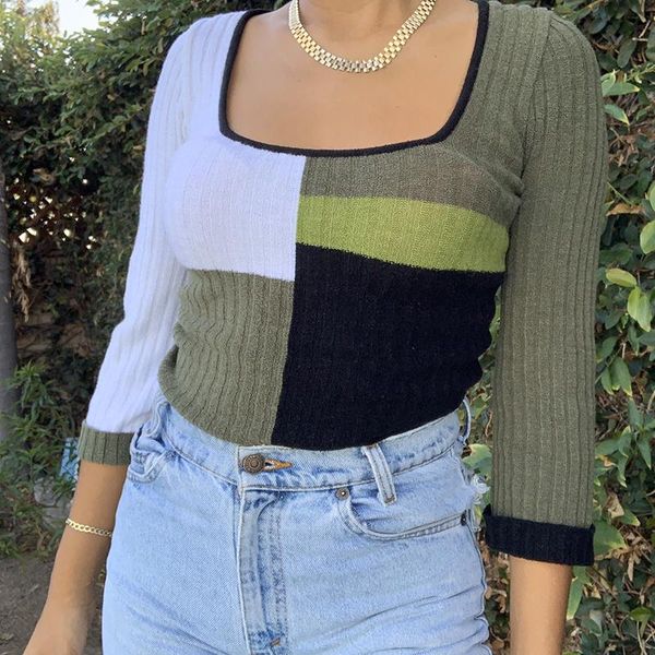 women's sweaters chronstyle autumn spring knitted pullovers square neck low cut long sleeve colors patchwork bodycon knitwear, White;black
women's sweaters chronstyle autumn spring knitted pullovers square neck low cut long sleeve colors patchwork bodycon knitwear, White;black