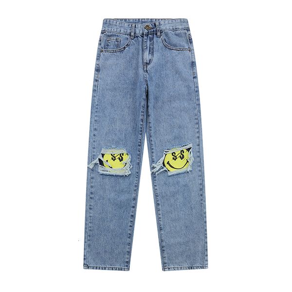 men's jeans and women's jeans patterned with smiley faces, casual denim-style harajuku washed retro. 9g3r, Blue
men's jeans and women's jeans patterned with smiley faces, casual denim-style harajuku washed retro. 9g3r, Blue
