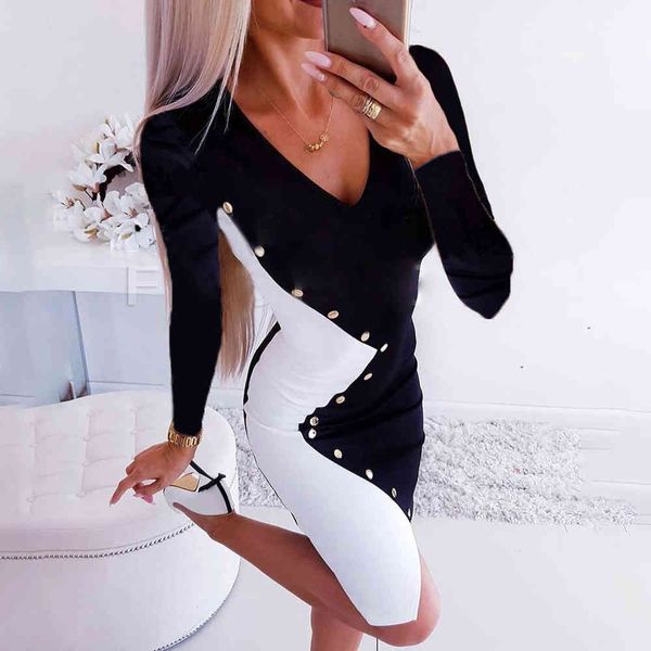 office ladies dress long sleeve v-neck bodycon patchwork buttons elegant short dresses 2021 spring autumn women slim mini dress x0521, Black;gray
office ladies dress long sleeve v-neck bodycon patchwork buttons elegant short dresses 2021 spring autumn women slim mini dress x0521, Black;gray