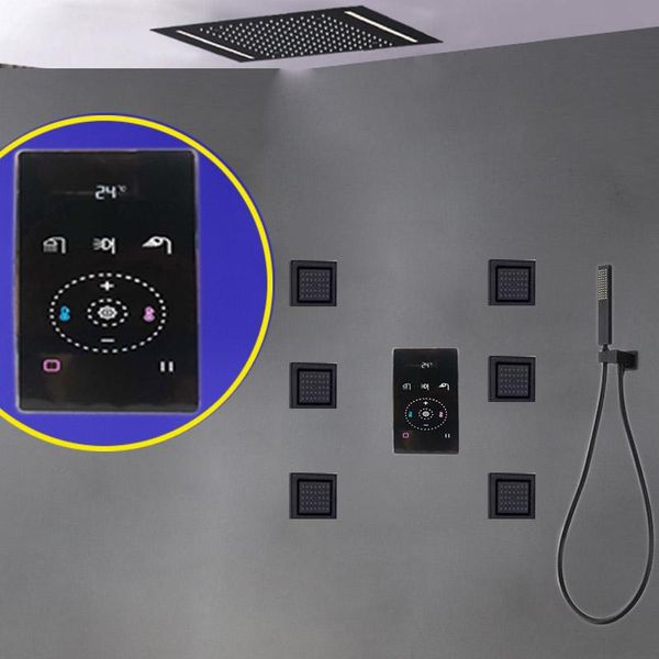 luxury shower system with thermostat black bathroom faucet mixer smart built-in rain set 500*360mm body hydromassage jets sets
luxury shower system with thermostat black bathroom faucet mixer smart built-in rain set 500*360mm body hydromassage jets sets