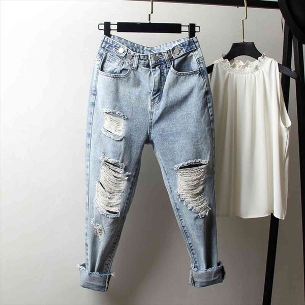 large size hole nine womens jeans point 200kg fat mm loose and thin straight tube harem pants sister beggar, Blue
large size hole nine womens jeans point 200kg fat mm loose and thin straight tube harem pants sister beggar, Blue