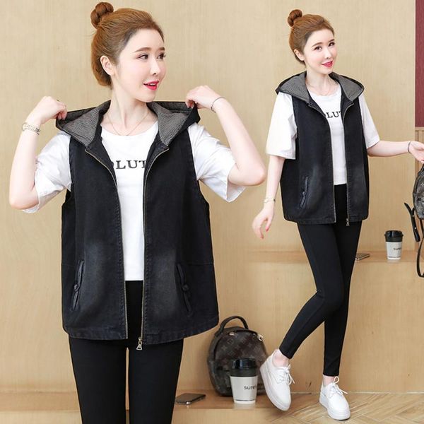 women's vests spring autumn women vest casual loose solid pockets sleeveless hooded zipper jeans coat for females slim denim outerwear, Black;white
women's vests spring autumn women vest casual loose solid pockets sleeveless hooded zipper jeans coat for females slim denim outerwear, Black;white