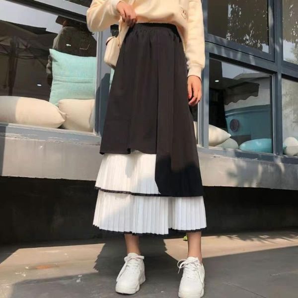 skirts autumn long for women high waist french minority irregular color matching pleated stitching midi skirt preppy style, Black
skirts autumn long for women high waist french minority irregular color matching pleated stitching midi skirt preppy style, Black