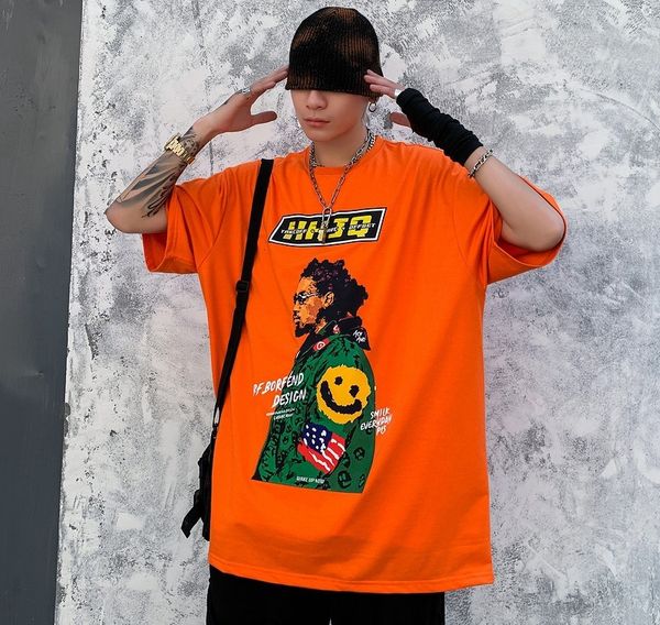 t shirt trendy hip hop short sleeve 2021 summer fashion brand personalized rock character print youth, White;black
t shirt trendy hip hop short sleeve 2021 summer fashion brand personalized rock character print youth, White;black