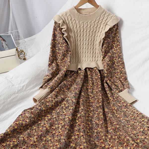 autumn sweater a-line dress for womens winter stitching knit ruffles midi long corduroy print vintage female full 210420, Black;gray
autumn sweater a-line dress for womens winter stitching knit ruffles midi long corduroy print vintage female full 210420, Black;gray