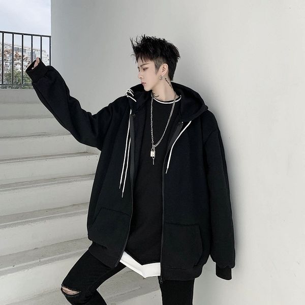 spring new dark series ins personalized contrast drawstring design men's loose hooded sweater hip hop jacket fashion, Black
spring new dark series ins personalized contrast drawstring design men's loose hooded sweater hip hop jacket fashion, Black