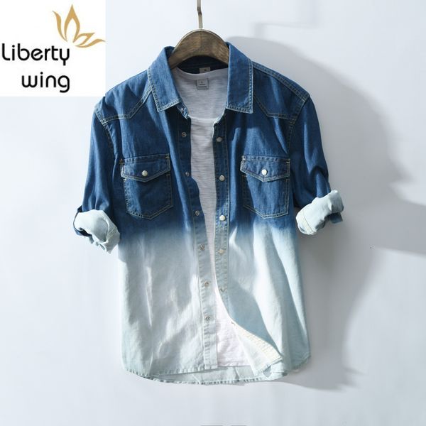 men's casual shirts gradient color jeans shirt summer men square collar thin beach camisa hombre long sleeve overhemd gxbu, White;black
men's casual shirts gradient color jeans shirt summer men square collar thin beach camisa hombre long sleeve overhemd gxbu, White;black