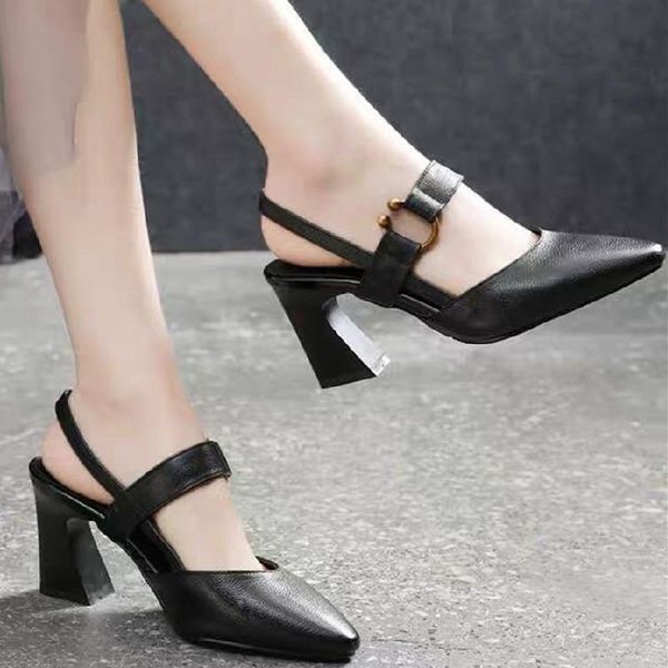 sandals thick heel ladies classic pumps slingback one-line buckle chaussure femme pointed toes dress women shoes leather mules, Black
sandals thick heel ladies classic pumps slingback one-line buckle chaussure femme pointed toes dress women shoes leather mules, Black