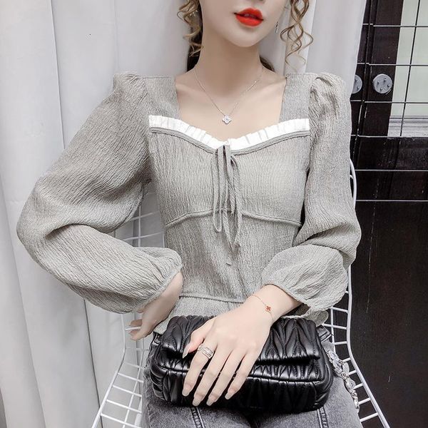 women's blouses & shirts autumn sweet square collar lace-up temperament short long sleeve puff french women zx4v, White
women's blouses & shirts autumn sweet square collar lace-up temperament short long sleeve puff french women zx4v, White