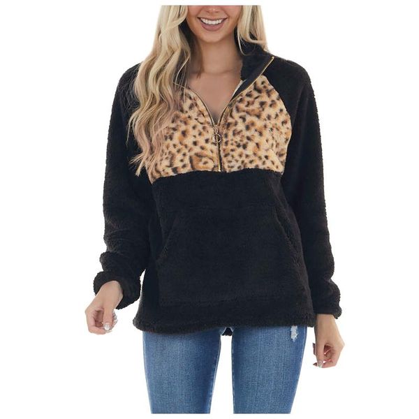 women's hoodies & sweatshirts autumn winter casual fashion leopard splicing plush long sleeve zipper oversized sudadera mujer#35, Black
women's hoodies & sweatshirts autumn winter casual fashion leopard splicing plush long sleeve zipper oversized sudadera mujer#35, Black