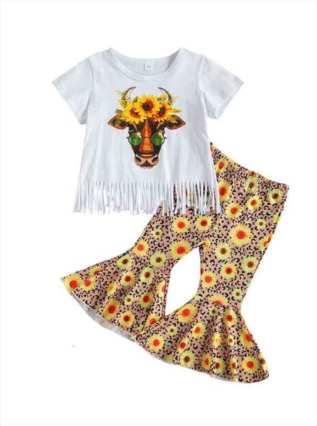 girls clothing set short sleeve fringed and flower print flared pants two piece suit for vacation birthday party, White
girls clothing set short sleeve fringed and flower print flared pants two piece suit for vacation birthday party, White