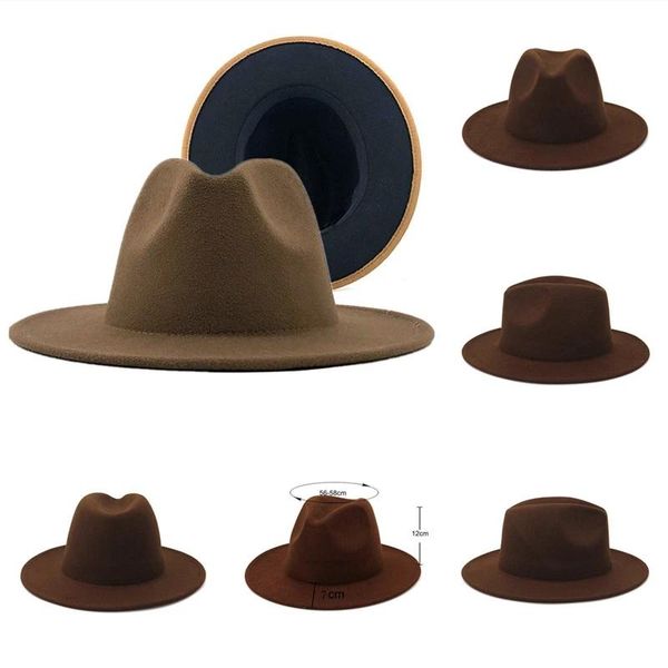 women brown black fedora hat wide brim mixed color church derby panama felt hat winter men jazz cap 2021, Blue;gray
women brown black fedora hat wide brim mixed color church derby panama felt hat winter men jazz cap 2021, Blue;gray