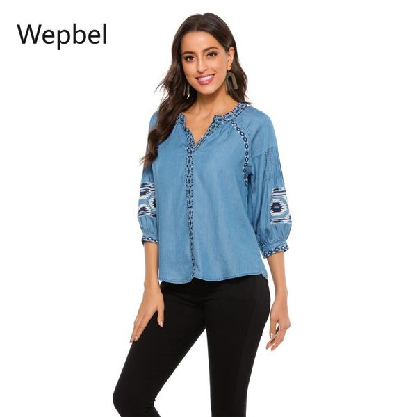 wepbel plus size three-quarter sleeve autumn cotton women's embroidered denim blouse large loose shirt casual blouses & shirts, White
wepbel plus size three-quarter sleeve autumn cotton women's embroidered denim blouse large loose shirt casual blouses & shirts, White