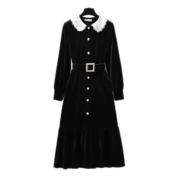 woman elegant black velvet office lady button turn down collar long sleeve knee length dress a-line lace d1588 210514, Black;gray
woman elegant black velvet office lady button turn down collar long sleeve knee length dress a-line lace d1588 210514, Black;gray