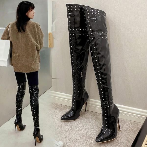 boots patent leather rivet knee high thin heel thigh pointed sm t stage performance, Black
boots patent leather rivet knee high thin heel thigh pointed sm t stage performance, Black
