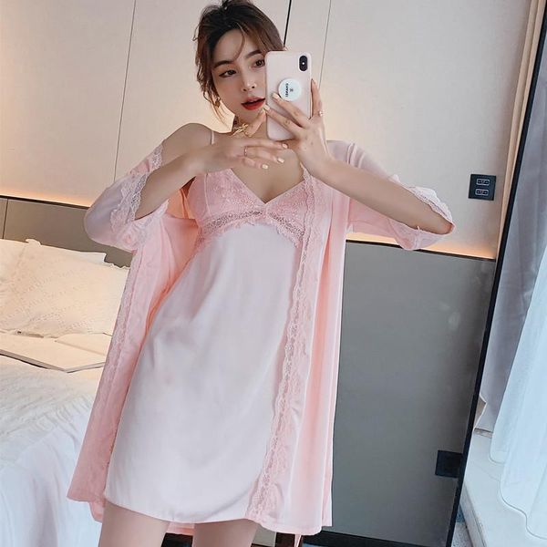 women's sleepwear kimono robe gown set spring autumn v-neck backless nightgown sweet lace trim faux silk night dress, Black;red
women's sleepwear kimono robe gown set spring autumn v-neck backless nightgown sweet lace trim faux silk night dress, Black;red